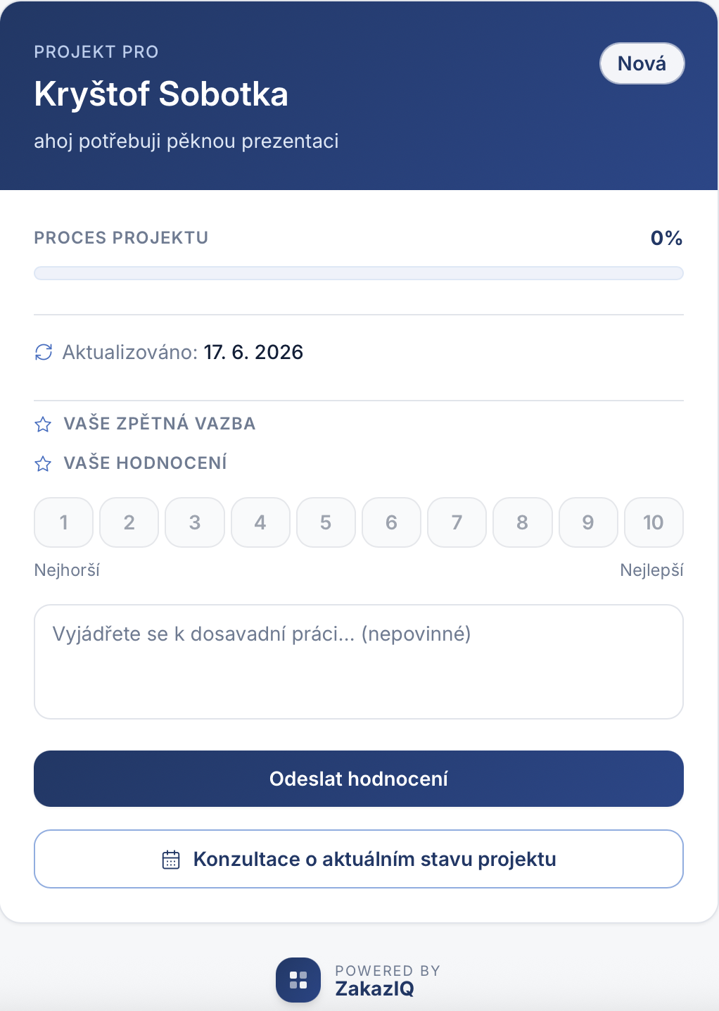 Ukázka klientského prostředí ZakazIQ